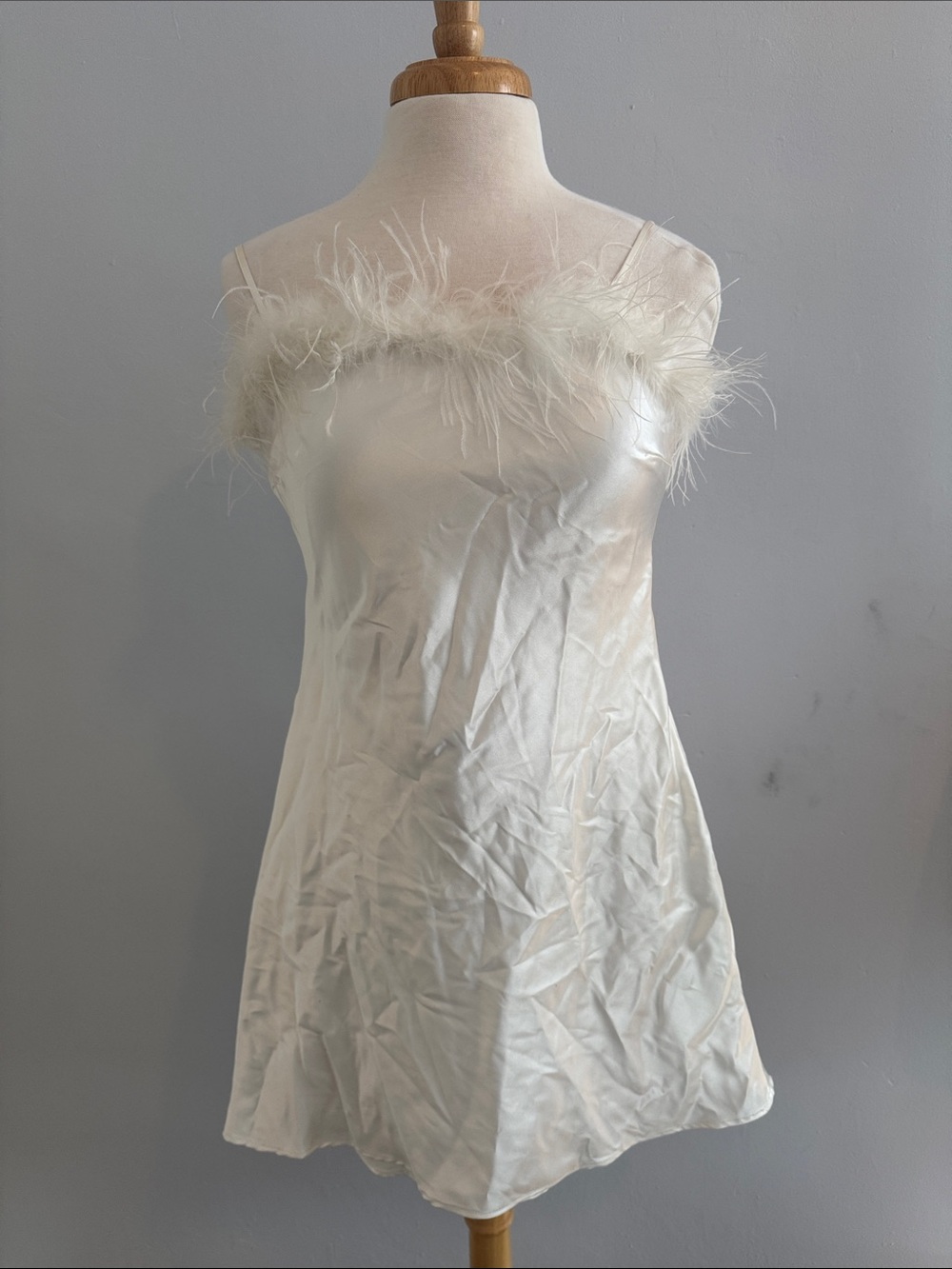 Bachelorette Feather-Trim Satin Mini Dress